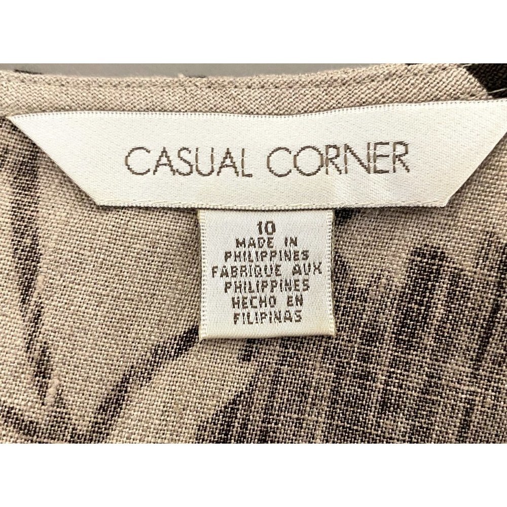 Casual Corner 100% Linen Maxi Sheath Dress Size 10 Brown Floral Print Side Slits - Picture 3 of 9